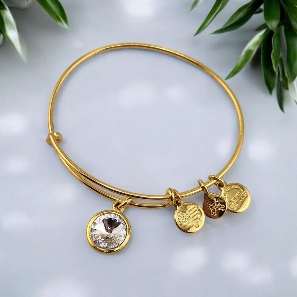 Alex & Ani Clear Ravoli Rhinestone Engery April Birthstone 7" Bangle Bracelet